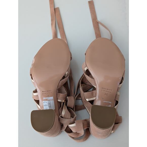 Anna F. Sandals Suede Nude Pink IT 36 US 6 Made in Italy Designer Shoes Leather - Picture 6 of 9